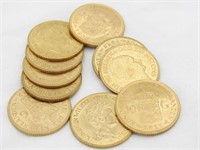 10 George V half sovereingn gold coins