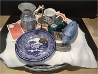 Blue Wicker Tray and Knick Knacks