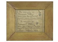 WILLSEY MEMORIAL SAMPLER C. 1830 BY MARY WILLSEY