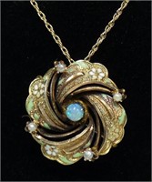 Vintage opal, enamel and seed pearl pin/pendant