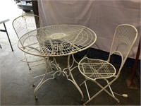 Metal Patio Set, 2 Folding Chairs, Table 39” Wide
