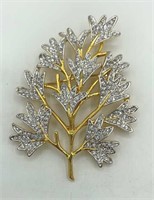 BUCHER Rhinestone Tree Leaf Spray 3" Brooch