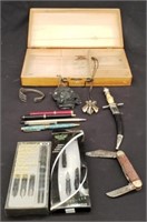 Wood Box- Knifes, Pens, Bracelet