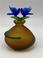 Art Glass Perfume Bottle w/ Blur Bird Stopper