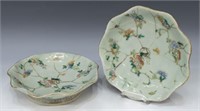 (2) CHINESE TONGZHI CELADON PORCELAIN FOOTED BOWL