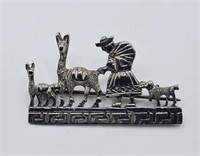 Vintage Sterling Silver Peruvian Man with Lamas