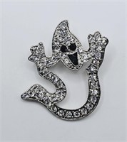 BOO! Silver Tone Pave Crystal Ghost Brooch