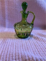 Green Hand Blown Cruet with Gold Trim