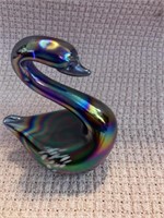 6" Swan Glass Paperweight Irredescent
