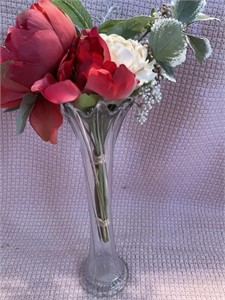 12" Clear Glass Thin Vase & Flowers