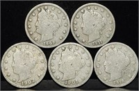 5 Nice Liberty V Nickels from Estate Collection