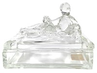 Clear Glass Covered Box w Reclining Figure