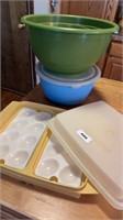 Tupperware egg tray and plastic bowls