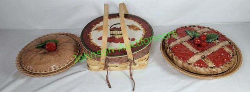 Covered ceramic pie plates & pie basket