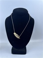 Sterling Leaf Necklace with Small Diamond/CZ
