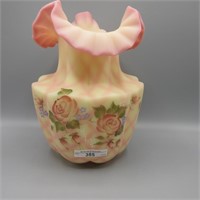 Fenton 9" HP Diamond Optic Burmese Melon Vase