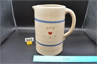 Tall Stoneware blue line pitcher 9"