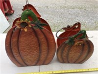 2 pumpkin metal decorative planters