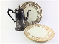 Bavarian Plates w Silver Plated Kettle
