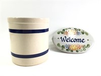 Ceramic Jar w Welcome Plaque