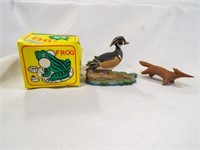 Vintage Wooden Fox & Avon 1989 Wood Duck