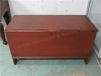 Early Pine 6 Board Blanket Chest in Orig. Red