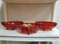 Ruby glass fruit bowls (3)