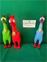 3 Squeaking Squeezables 13” tall Chickens NEW