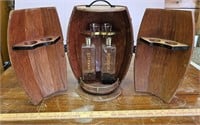 Vintage Wooden Barrel Liquor Cabinet w Decanters