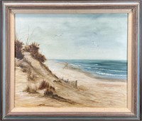 Coastal Beach Scene Oil on Canvas Painting