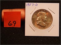 1957 D US Half Dollar 90% Silver