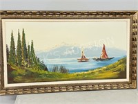 framed original on canvas " sail boats"