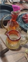 Small Red crackle glass decanter and pitcher