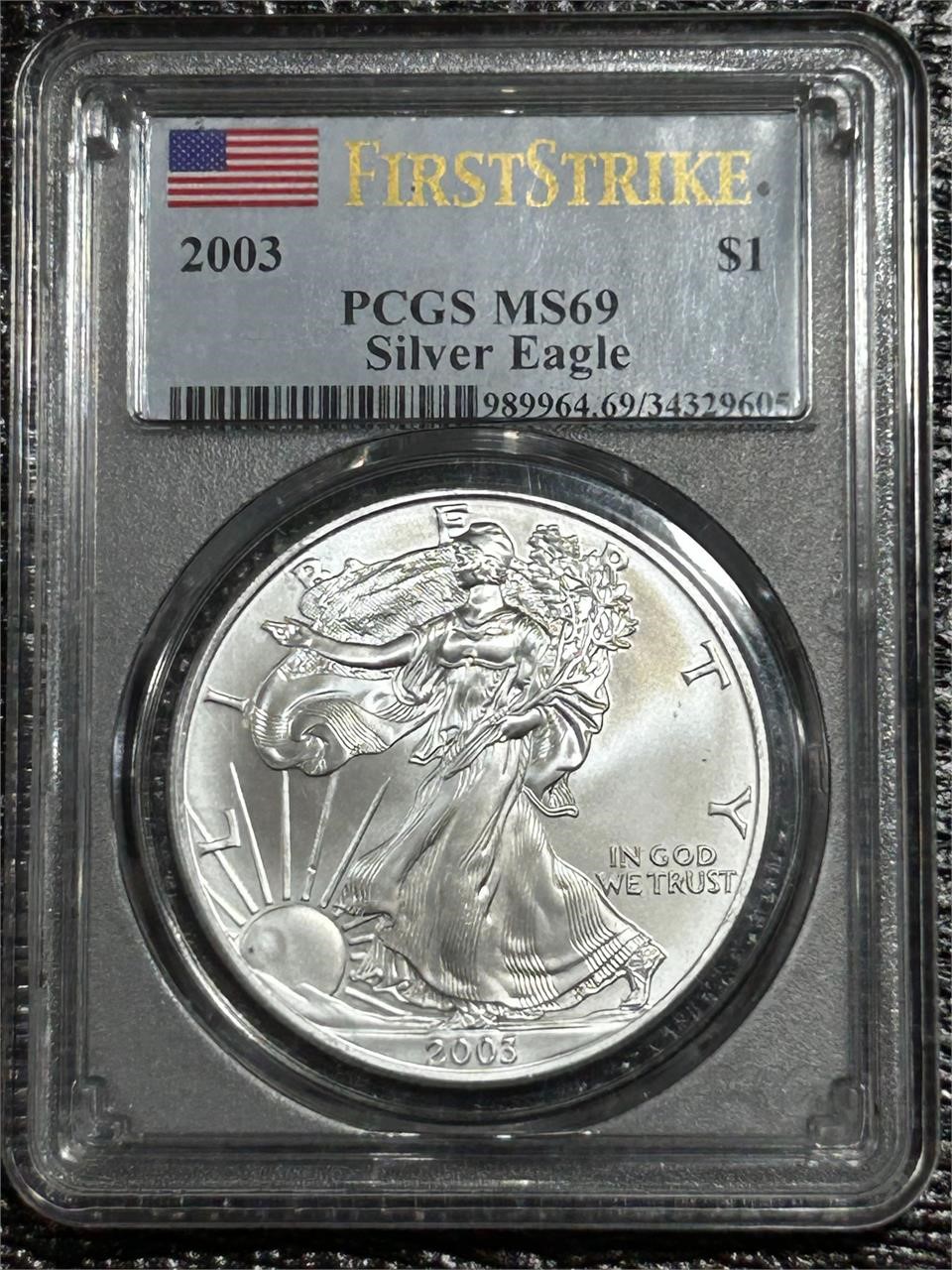 U.S. 2003 Silver Eagle "First Strike" MS69 PCGS