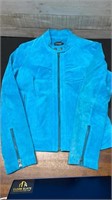 Le Chateau Turquoise Blue Leather Suede Zip Up Jac