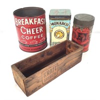 (3) Vintage Tins, Kraft Cheese Box