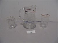 Pitcher w 8 Large glasses and 12 small ones