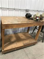 Wood shop table w/ attached dual grinder w/ motor,