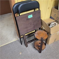 B368 Two folding chairs Fold table and small stand