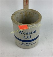 Wesson Oil Stoneware Crock With Blue Band,
