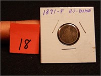 1891 P US Dime 90% Silver