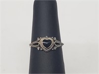 .925 Sterling Silver Onyx Heart Ring