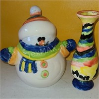 Hand Painted Vase and Snowman