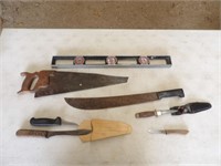 Level, Saw, Various Knives, Machette