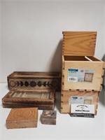 (6) Wooden Boxes & (1) Stone Box