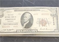 1929 10 dollar red seal Bank of Pikeville bill