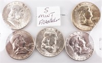 Coin 5 Franklin Half Dollars "S" Mints Unc.