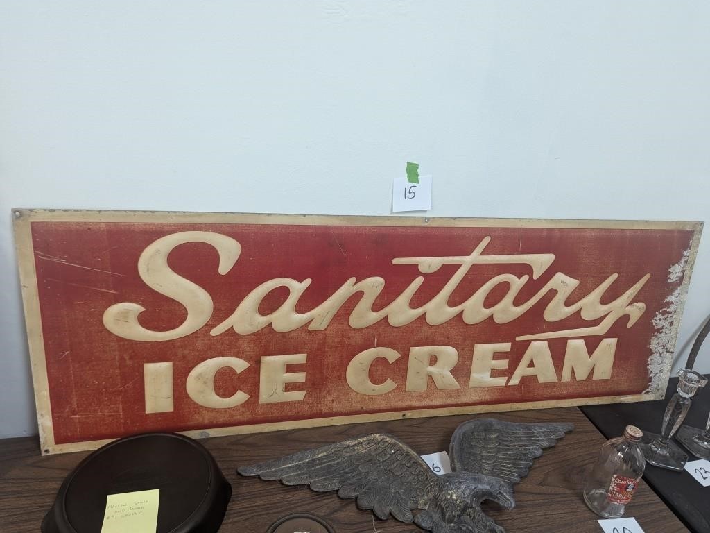 Sanitary Ice Cream Embossed Metal Sign - 18" x 55"