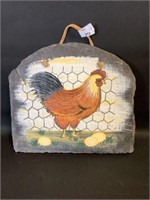 Hand painted Hanging plaque rooster on slate 8"x7"