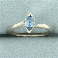 Blue Zircon Solitaire Ring in 14k White Gold